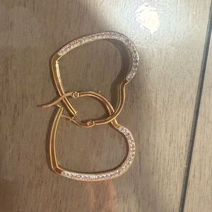 Stainless Steel Gold Heart Hoop Earrings with Rhinestones